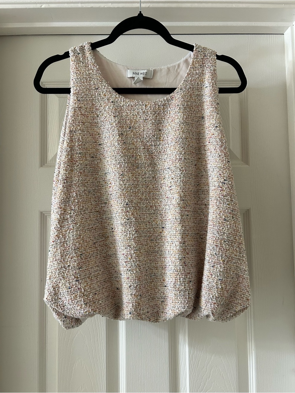 Nine West Cream Tweed Bubble-Hem Sleeveless Top